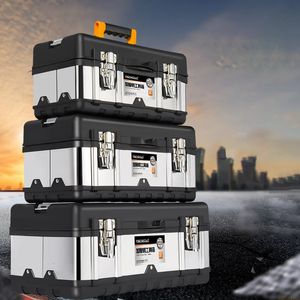 Tool Box Stainless Steel Tools Box Large-capacity Multifunctional Parts Organizer Portable Boxs Shockproof Suitcase Electrician Toolbox 231213