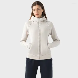 Aktiva skjortor Yogajacka tjock huva Sport Gym Women Slim Fit Thumb Hole Outdoor Running Long Sleepes Top With Logo