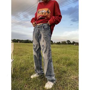 Women s Jumpsuits Rompers y2k American street retro stitching embroidery do old washed men s and women s loose all match fashion straight leg pants 231213