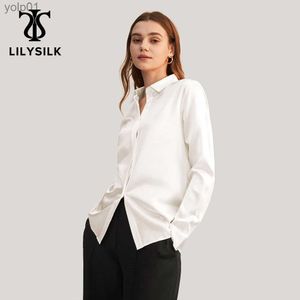 Женские блузки Рубашки LILYSILK 100 Шелковые рубашки Блузка женская 22 Momme Базовая планка Китайский шармез Натуральный глянцевый Элегантный женский длинный рукав L231214