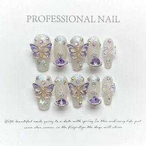 Kunstnagels Handgemaakte Koreaanse pers op nagels Luxe lange Fariy 3D-vlinder Y2K-ontwerp Herbruikbaar Draagbaar Fale Nails Volledige dekking nageltips meisjes 231214