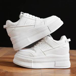 Höhe Zunehmende Schuhe Frühling weiße Lederplattform Sneaker Dicker Sohle Schnürschlupf auf Höhenhöhe Erhöhte Schuhe Frauen Mode im Freien Freizeitschuhe 231213