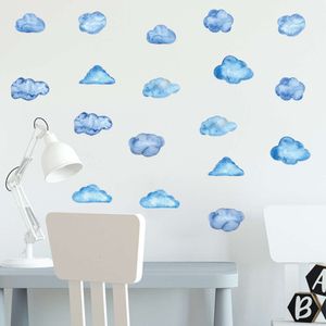 18pcs/set Watercolor Blue Clouds Wall Stickers Kids Room Baby Nursery Wall Decals Decorative Murals Decor Furniture Decor pvc