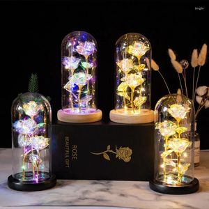 Decorative Flowers Three Gold Foil Flower Glass Cover Ornament Creative Tanabata Valentine's Day Gift Eternal Rose Bouquet Wholesale