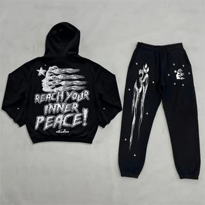 Mężczyzny dresy piekielne y2k garnituru Męskie bluzie bluzie Dwuczęściowe zestaw Hip Hop Graphic Print Pullover Bluza Bluza Spodnie Spodnie sportowe 231213