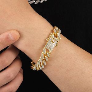 Braccialetti a catena di collegamento cubano da 12 mm Miami ghiacciato con acqua bling diamante di diamante rhinestone hip hop hip hop women gold silver women fashion 265g 265g