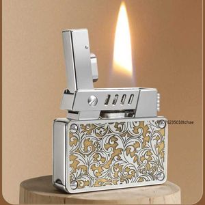 Retro Double-core Flame One-click Ignition Kerosene Lighter Creative Engraving Double-sided Tangcao Personalized Men's Gift