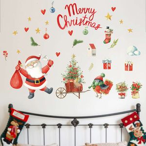 Frohe Weihnachten, roter Weihnachtsmann, Geschenkbox, Blumen-Wandaufkleber für Wohnzimmer, Schlafzimmer, Glas, Fenster, Wandaufkleber, dekoratives Dekor