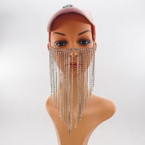 New Women Rock Silver Color Chains Head Jewelry Unique Design Long Crystal tassel multiLayers Face Mask Chains Jewelry3534642