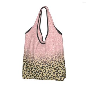 Shoppingväskor rosguld glitter svart leopard återanvändbar livsmedelsbutik Eco stor kapacitet återvinningsbar tvättbar handväska