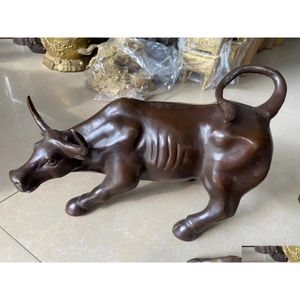 Arti e mestieri Statua di bue feroce in bronzo di Big Wall Street / 13 cm X / 5,12 pollici Consegna a goccia Regali per il giardino di casa Dh9Um