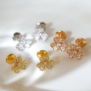 Stud Earrings Romantic Sweet Rose Gold Full Diamond Clover Women's Simple Fashion Cute Exquisite Versatile Party Jewelry