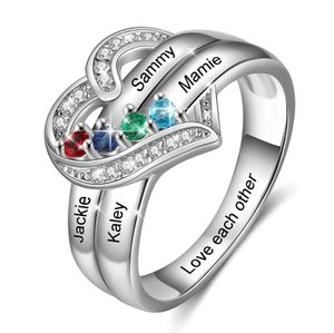 Wedding Rings Personalized 18 Birthstone Silver Heart Custom Engraved Name Family for Mother Days Aniversary Jewelry 231212