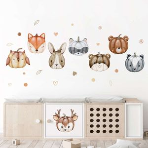 Happy Fall Y'all Cartoon Animals Pumpkin Autumn Wall Stickers Windows Stickers for Glass Living Room Festival Sticker Home Decor