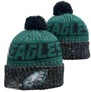 Män stickad manschetterad pom Philadelphia Beanie Eagles Beanies Bobble Hats Sport Knit Hat randig sideline Wool Warm Baseball Beanies Cap för kvinnor A4