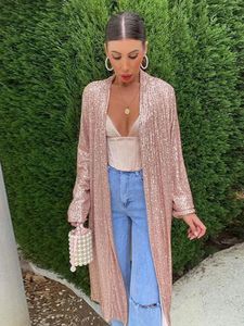 Women S Knits Tee Sequin Long Cardigan Jackets Fashion Solide Sourder Overcoat 2023 Autumn Female Chic High Street Coats 231214