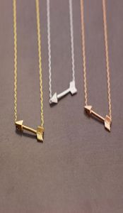 Gold Silver Rose Gold Tiny Horizontal Arrow Pendant Chain Necklace Pendant For Women Simple Sweet Sideways Arrow Necklace For Men4740469