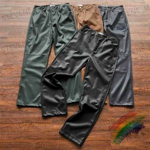 Men's Pants Embroidery Leather Sweatpants For Men Women High Quality Casual Jogger Splicing PU Pants With Tag T231214