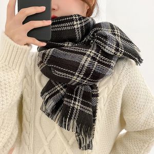 Scarves Korean-Style Double-Sided Plaid Scarf Female Winter Christmas Cashmere Tassel Cape Female Warm Scarf For Women 231214