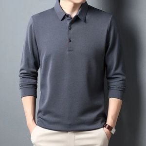 Herrpolos shionfa våffla långärmad solid tshirt elasticitet fritid höstkläder comfy vänd ned krage casual polo skjortor 4xl 231213