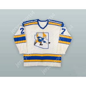 Custom 1975-77 WHA MIKE SLEEP 27 PHOENIX ROADRUNNERS WHITE HOCKEY JERSEY NEW Top Stitched S-M-L-XL-XXL-3XL-4XL-5XL-6XL