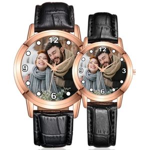 Наручные часы для влюбленных на заказ Po Watch DIY Image Кварцевые часы Печать изображения на металлическом циферблате часов Никогда не выцветает Уникальный подарок для пар 231213