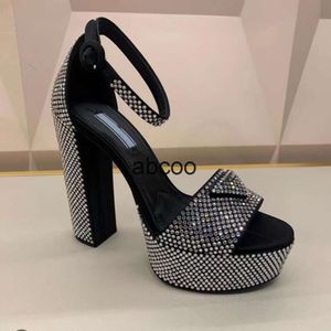 Designers sandálias de luxo plataforma saltos vestido sapatos clássico triângulo fivela embelezado tornozelo cinta 13cm botão de metal alto salto feminino sandália 34-40