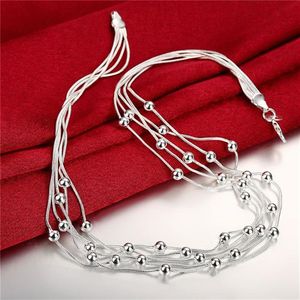 Damen-Tennis-Halskette aus Sterlingsilber mit fünf Linien, hellen Perlen, GSSN213, modischer, schöner 925-Silberplatten-Schmuck, Graduated286p