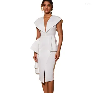Ethnic Clothing African Dress Slim Fit Chest Wrapped Sexy Women's Party Evening Elegant White V Neck Professional Pencil 2023 Fall