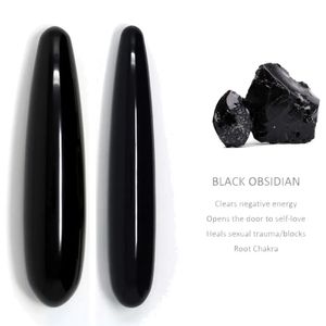 Back Massager 18CM Natural Black Obsidian Yoni Wands Gemstone Crafts Pleasure Wand Body Hand Massage Stick Magic Stone Ornament Jade Wand 231214
