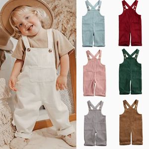 Jumpsuits 0 5Y Baby Corduroy Suspender Pants Boys Girls Autumn Clothes Kids Sleeveless Loose Overalls Romper with Pockets 231214