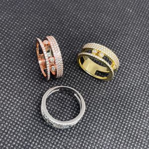 Luxury Ring Top V Gold Uno Move Brand Designer Three Movable Crystal Hollow Square Full Crystal Wedding Ring For Women Jewelry