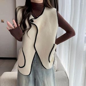 Damenwesten Westen Frauen Gestrickter O-Ausschnitt Plüschpullover Weste Unregelmäßiges Design Lässige ärmellose Strickjacken Koreanischer Stil Mäntel Tops