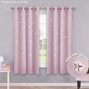 Curtain MAKEHOME Hollow Stars Blackout Curtains for Kids Bedroom Living Room Three Layers Fabrics Window Curtains Home Decor Stars Tulle 231213