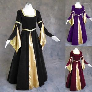 Vestidos casuais mulheres medieval renascentista vestido retro gótico royal tribunal cosplay traje flare manga longa vestido de cintura