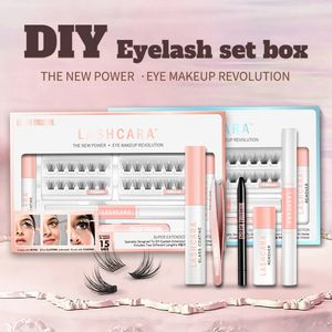 Falska ögonfransar FinyDreamy Diy Lash Extensions Cluster Kit Individuell svart lim för beläggning av pincett Remover Korean Cosmetics Makeup 231213