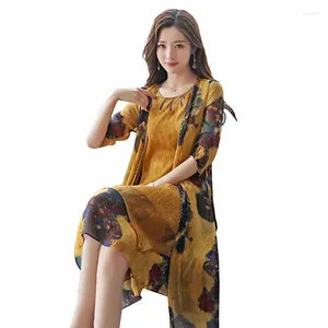 Party Dresses 2023 Summer United States Lady Wind Women's Casual Two Piece Sets Women Long Chiffon Print Short Sleeve Sling Dress 2pcs Suit