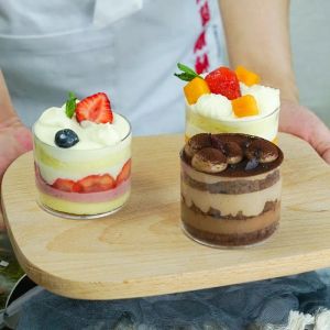 wholesale 200ML Round Fruit Ice Cream Packing Boxes Transparent Mini Dessert Cups Mousse Cake Salad Container Party Supplies 5pcs