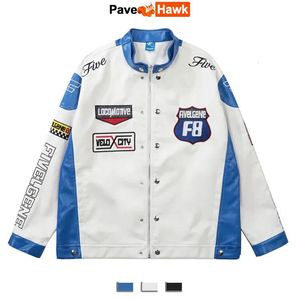 Herrenjacken High Street Racing Lederjacke Männer Frühling Patchwork Motorrad PU Mantel Hip-Hop Lose Unisex Bomber Jacken Frauen Frühling 231213