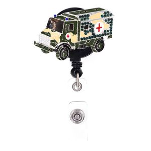Sevimli Anahtar Yüzükler Yeşil Araba Otobüs Rinestone Geri Çekilebilir Tıbbi Kimlik Rozeti Tutucu Yoyo Çekme Reel Doktorlar Hediye için Adı Kart2678