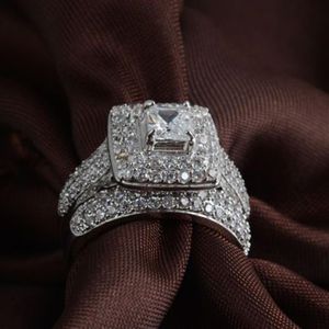 サイズ5 6 7 8 9 10ジュエリープリンセスカット14ktホワイトゴールド充填フルトパーズジェムシミュレーションダイヤモンドウェディングエンゲージメントリングセットG232G