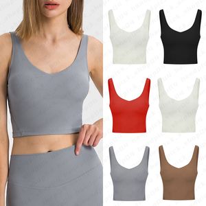 Lu Women's Tank Topsノースリーブリブトップスuバックスポーツブラジャートレーニングエクササイズシャツヨガクロップトップ