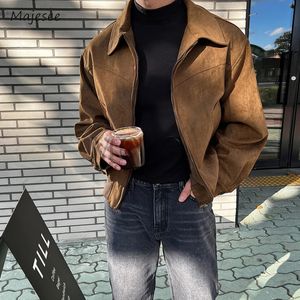 Men's Down Parkas Autumn Jackets Men Hong Kong Style Lapel Fashion Handsome Retro Advanced Outwear Daily Simple Comfortable Leisure Bomber Zip Up 231214