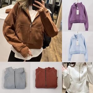 Lulu Jackets Yoga Coat Lululemens女性スポーツジムアウトドアスタンドカラージャケットスキューバ特大ファンネルネックハーフジップパーカー