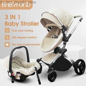 Barnvagnar# babyfond lyxig hög landskap baby barnvagn 3 i 1 nyfödd barnvagn 360 grader rotera vagn läder eu säkerhet bilsäte fartyg1305j q231215