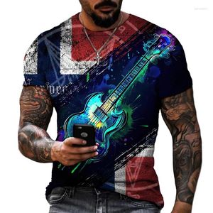 Herren T-Shirts 2023 Frühling und Sommer Kurzarm Musik Flamme Gitarre 3D-gedrucktes T-Shirt Straßentrend Übergroßes Lycra-Polyester-Oberteil