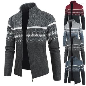 Jaquetas masculinas homens suéteres outono inverno casacos quentes soltos moletom com zíper gola alta impresso top de malha cardigan