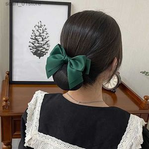 Huvudbonad hårtillbehör Korean Satin Bow Hairclip with Net Bun Ribbon Hair Bun Cover Headwear Hair Accessories Bowknot Snood Women Hairgripsl231214