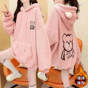 Felpe con cappuccio da donna Maglione con cappuccio in peluche di media lunghezza per le donne in autunno e inverno Versione coreana Giacca oversize vestibilità ampia Indumento superiore