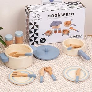 木製のおもちゃのキッチン調理器具ポットパン料理のふりをする子供向けの教育ミニハウスおもちゃシミュレーション用品女の子231225